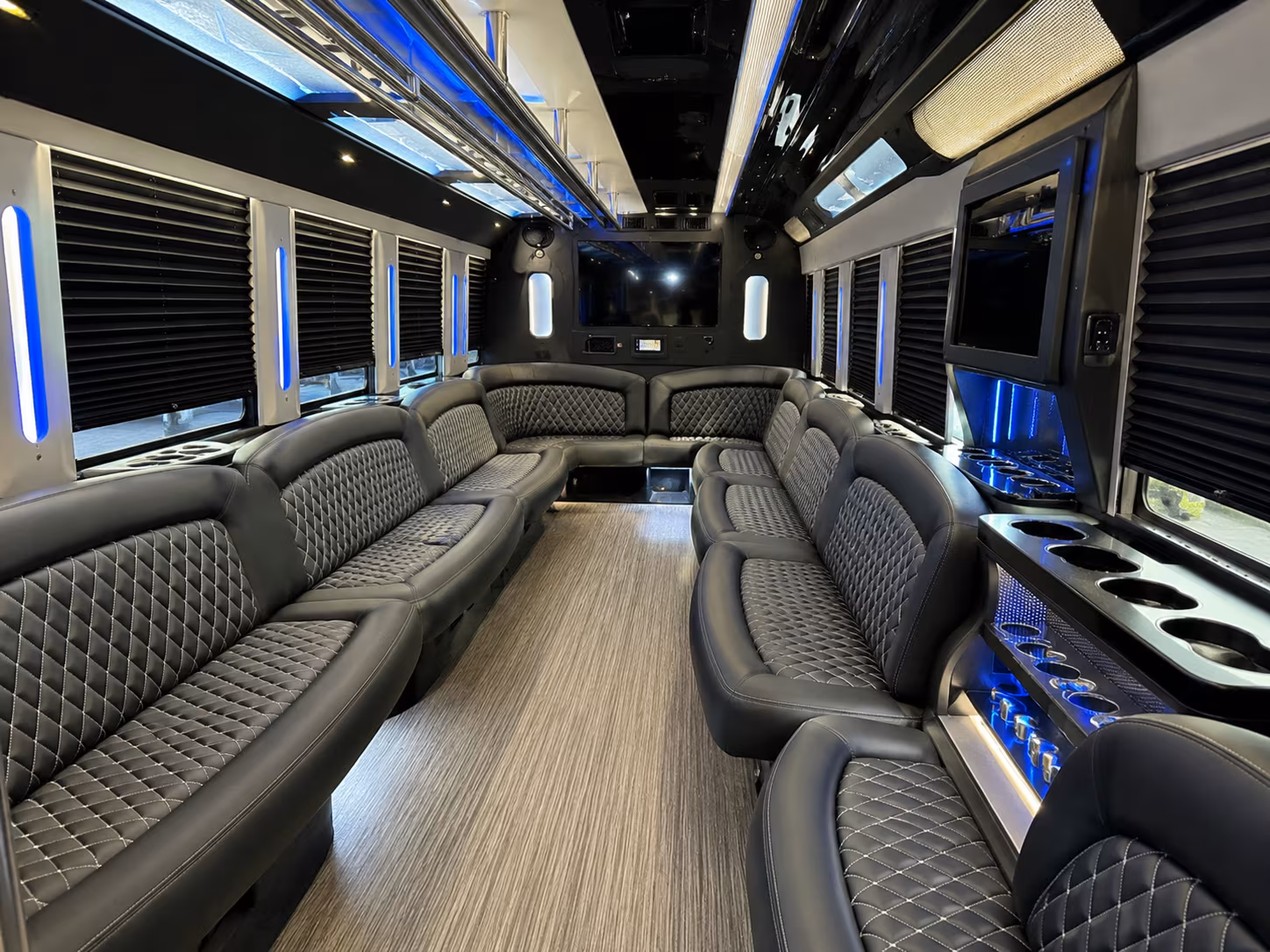 Thornton Private Event Transportation party bus interior