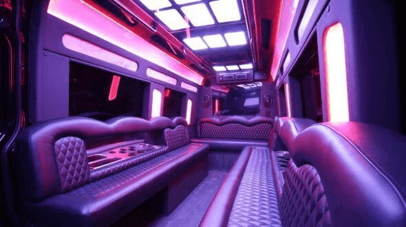 Interior of Thornton Party Bus Company's 14 Passenger Sprinter Limousine in Boulder