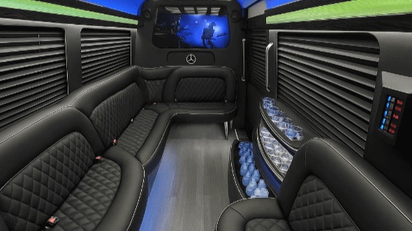 Interior of Thornton Party Bus Company's 14 Passenger Sprinter Limousine in Lakewood