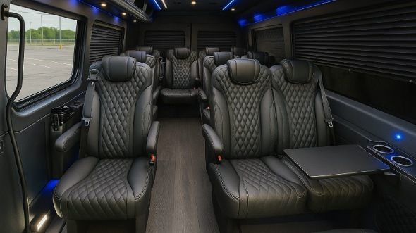 Interior of Thornton Party Bus Company's 18 Passenger Minibus in Thornton