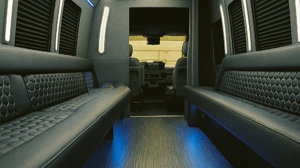 Interior of Thornton Party Bus Company's 20 Passenger Party Bus in Denver