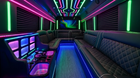 Interior of Thornton Party Bus Company's 30 Passenger Party Bus in Arvada