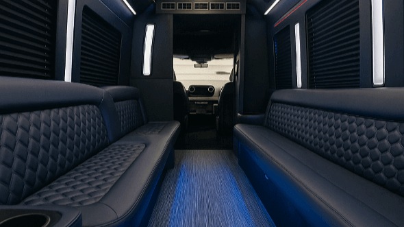 Interior of Thornton Party Bus Company's 30 Passenger Party Bus in Centennial