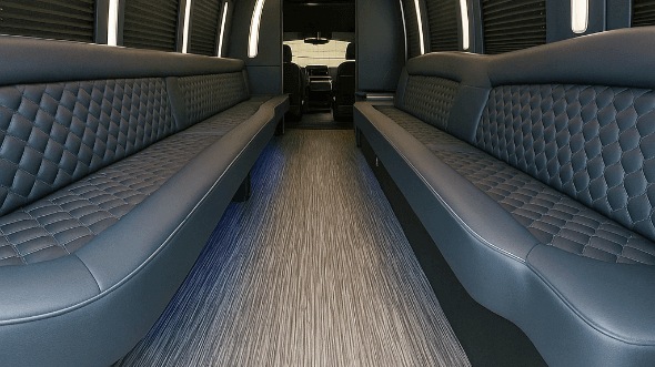Interior of Thornton Party Bus Company's 30 Passenger Party Bus in Denver