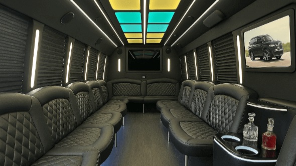 Interior of Thornton Party Bus Company's 30 Passenger Party Bus in Longmont