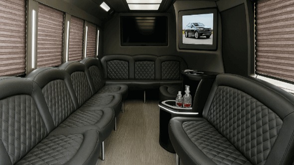 Interior of Thornton Party Bus Company's 40 Passenger Party Bus in Aurora