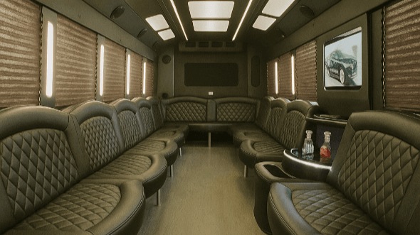 Interior of Thornton Party Bus Company's 50 Passenger Party Bus in Centennial