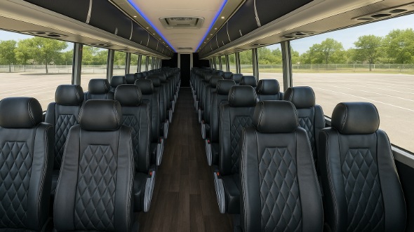 Interior of Thornton Party Bus Company's 51 Passenger Charter Bus in Thornton